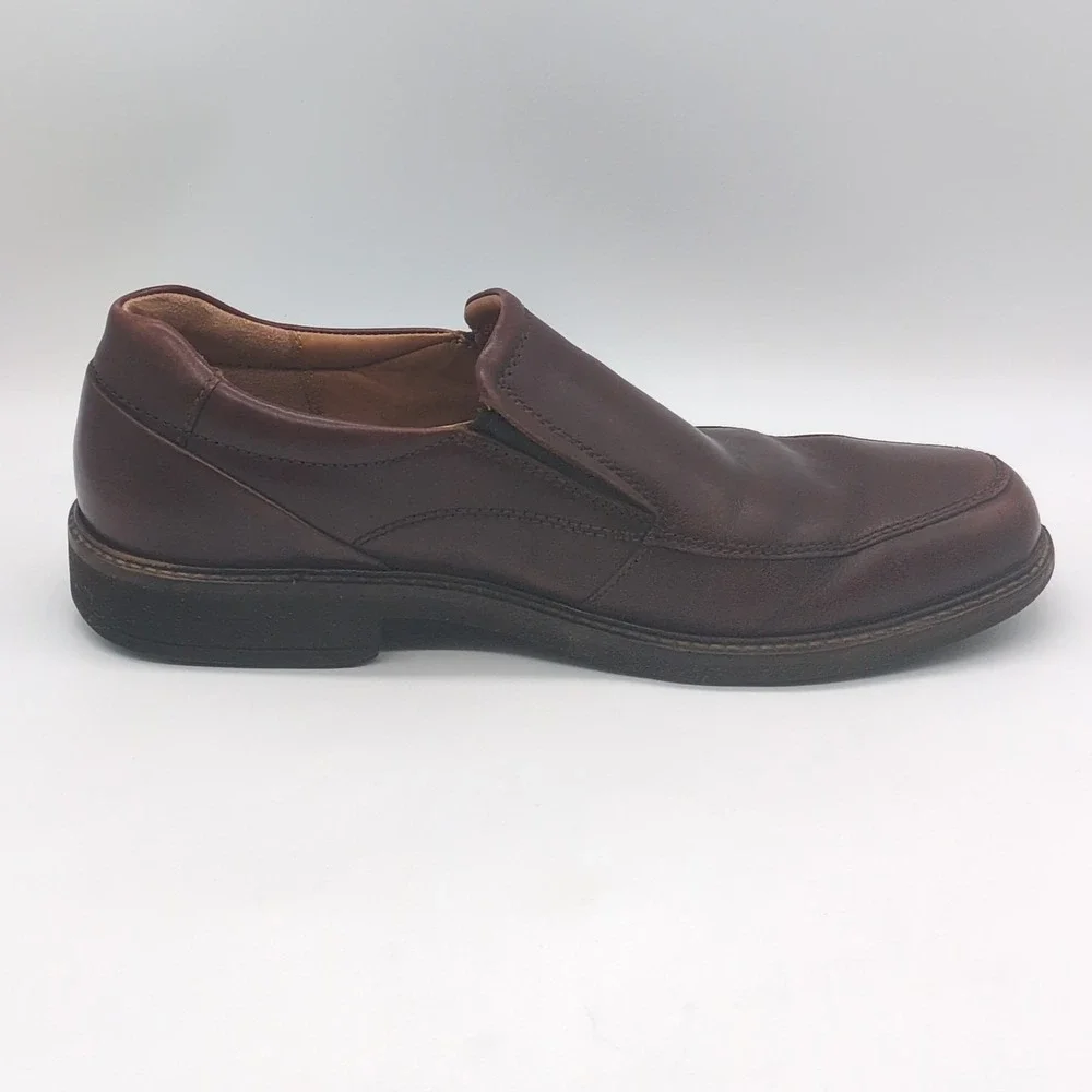 Ecco Shoes Mens Brown EUR 44 Leather Loafers Elastic Insets‎ Walking Comfort